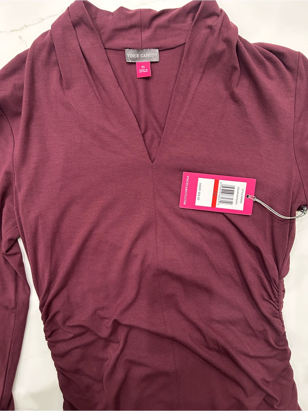 Vince Camuto Long-Sleeve V-Neck Top in Wine